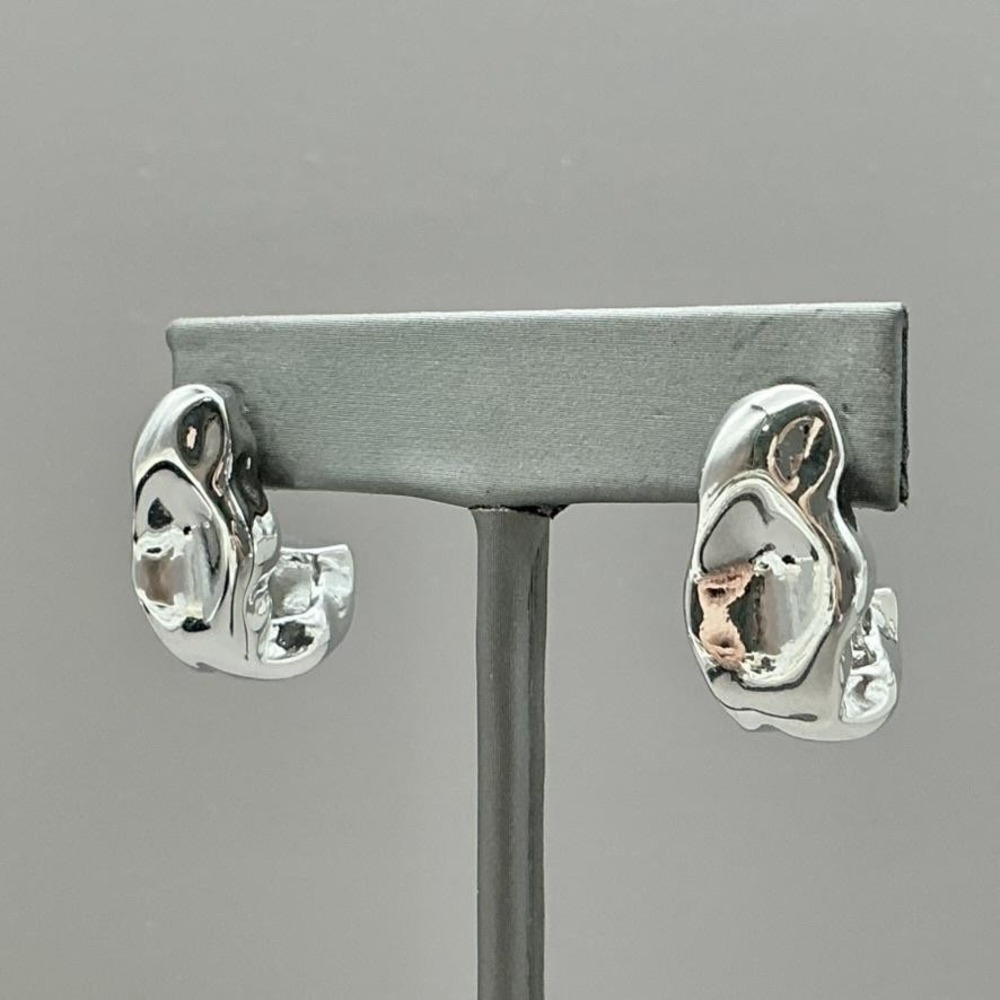 Earrings Silver Tone Chunky Huggie Hoop Womens Asymmetrical Fashion Jewelry 1"‎